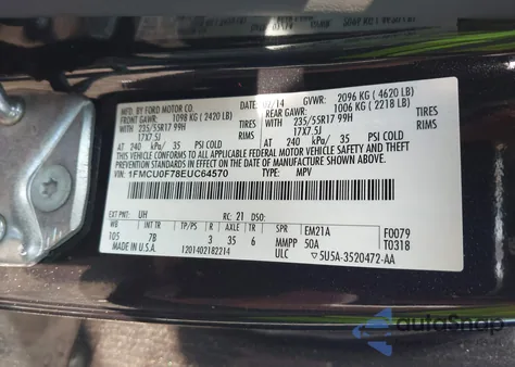 2014 Ford Escape S из США, поврежденный, VIN 1FMCU0F78EUC64570